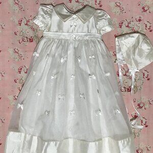 Christening Dress Gown and Hat New Vintage Baptism Dress Silk and Organdy NWOT
